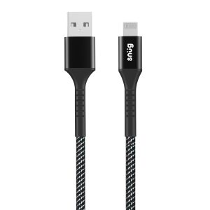 Snug USB To MFI Lightning Nylon Braid Cable 12W - 1.2 Meter - Black/Silver