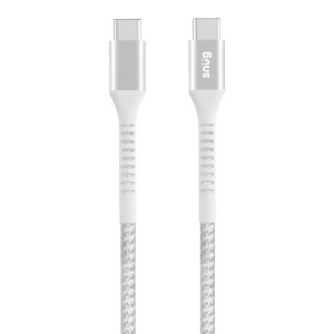 Snug Type-C To Type-C Nylon Braided Cable 60W -  1.2 Metre - White/Silver