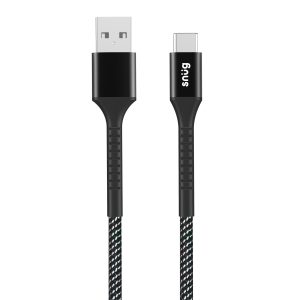 Snug USB To Type-C Nylon Braided Cable 10W - 1.2 Metre - Black/Silver